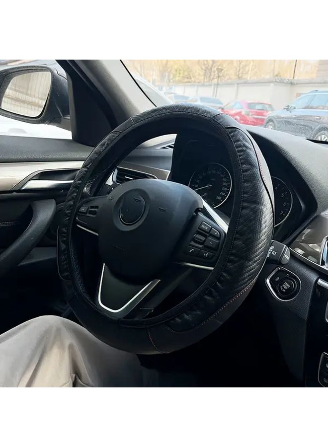 1pc Bicolor Carbon Fiber Microfiber PU Leather Steering Wheel Cover 15 Inch Elastic Anti Slip Breathable Auto Interior Accessory For Men And Women Compatible With Most Cars And Trucks Stylish Sporty Upgrade Snug Fit - Image 4