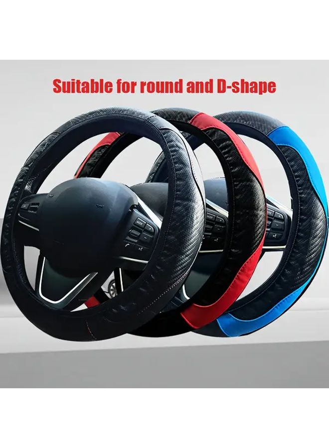1pc Bicolor Carbon Fiber Microfiber PU Leather Steering Wheel Cover 15 Inch Elastic Anti Slip Breathable Auto Interior Accessory For Men And Women Compatible With Most Cars And Trucks Stylish Sporty Upgrade Snug Fit - Image 1