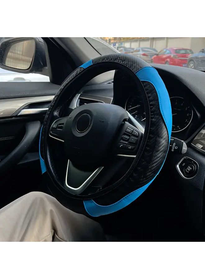1pc Bicolor Carbon Fiber Microfiber PU Leather Steering Wheel Cover 15 Inch Elastic Anti Slip Breathable Auto Interior Accessory For Men And Women Compatible With Most Cars And Trucks Stylish Sporty Upgrade Snug Fit - Image 3