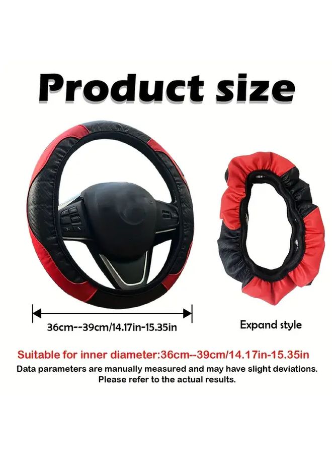 1pc Bicolor Carbon Fiber Microfiber PU Leather Steering Wheel Cover 15 Inch Elastic Anti Slip Breathable Auto Interior Accessory For Men And Women Compatible With Most Cars And Trucks Stylish Sporty Upgrade Snug Fit - Image 2