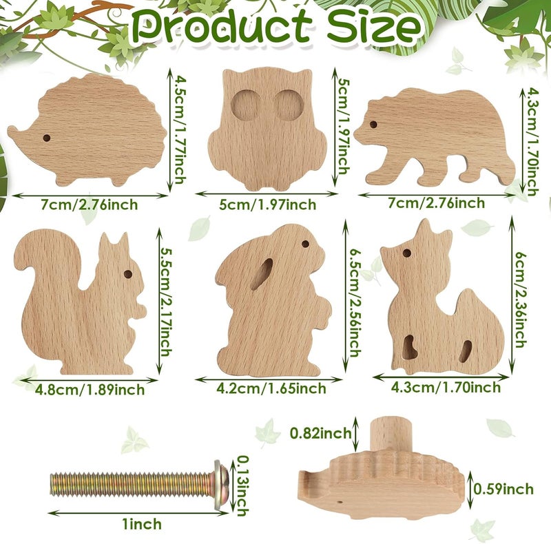 Qunclay Wooden Animal Cabinet Knobs - Decorative Wood Dresser Pulls With Screws - Marine Woodland Animals Furniture Handles for Nursery Drawer Decor (Forest Animal, 6 Sets) - Image 2