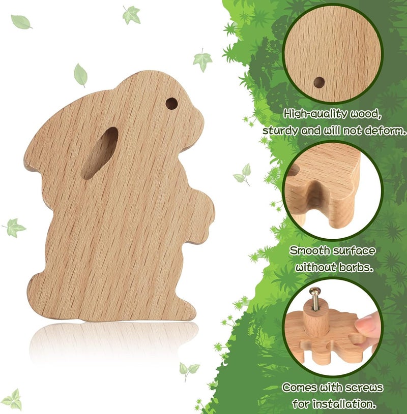 Qunclay Wooden Animal Cabinet Knobs - Decorative Wood Dresser Pulls With Screws - Marine Woodland Animals Furniture Handles for Nursery Drawer Decor (Forest Animal, 6 Sets) - Image 4