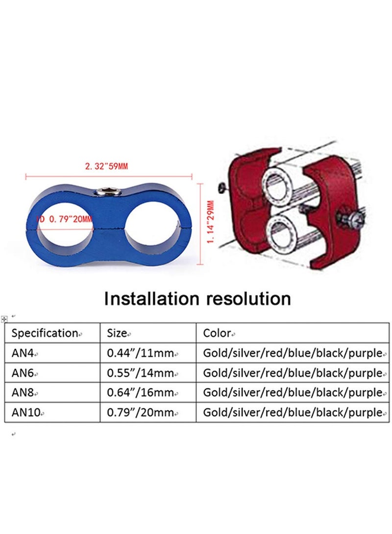 Excefore 10AN Hose Separator Clamp, 4pcs Aluminum Fuel Line Mounting， Divider Hose， Fitting Adapter Fit for 5/8 Fuel Line, Oil Line, Brake Line, Water Pipe, and Gas Line, Blue  - Image 4