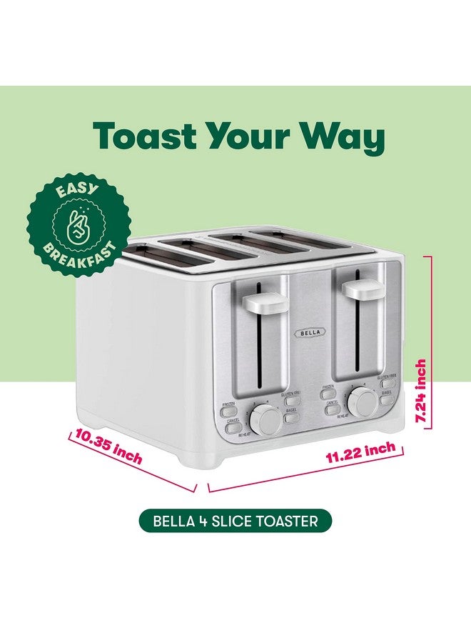 Bella BELLA 4 Slice Toaster with Auto Shut Off - Extra Wide Slots & Removable Crumb Tray and Cancel, Defrost & Reheat Function - Toast Bread & Bagel, White  - Image 2