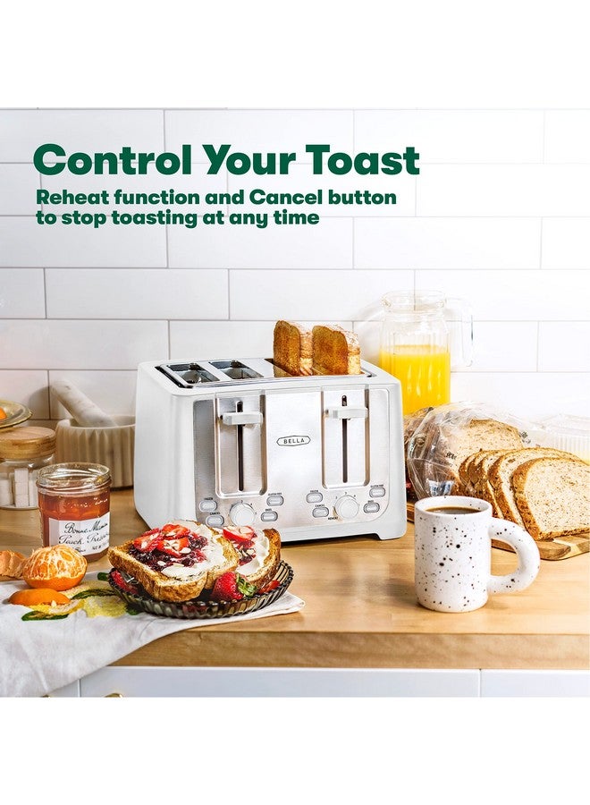Bella BELLA 4 Slice Toaster with Auto Shut Off - Extra Wide Slots & Removable Crumb Tray and Cancel, Defrost & Reheat Function - Toast Bread & Bagel, White  - Image 5