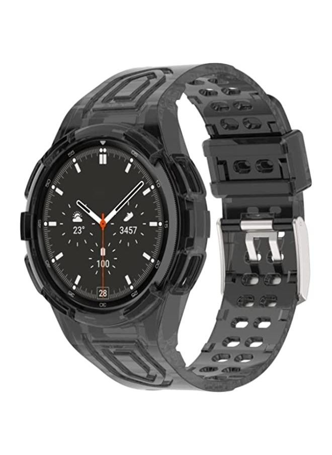Generic - Band For Samsung Galaxy Watch 4 Classic 46mm Armor Integrated TPU Double-Pin Buckle Smart Watch Band Transparent Black - Image 1