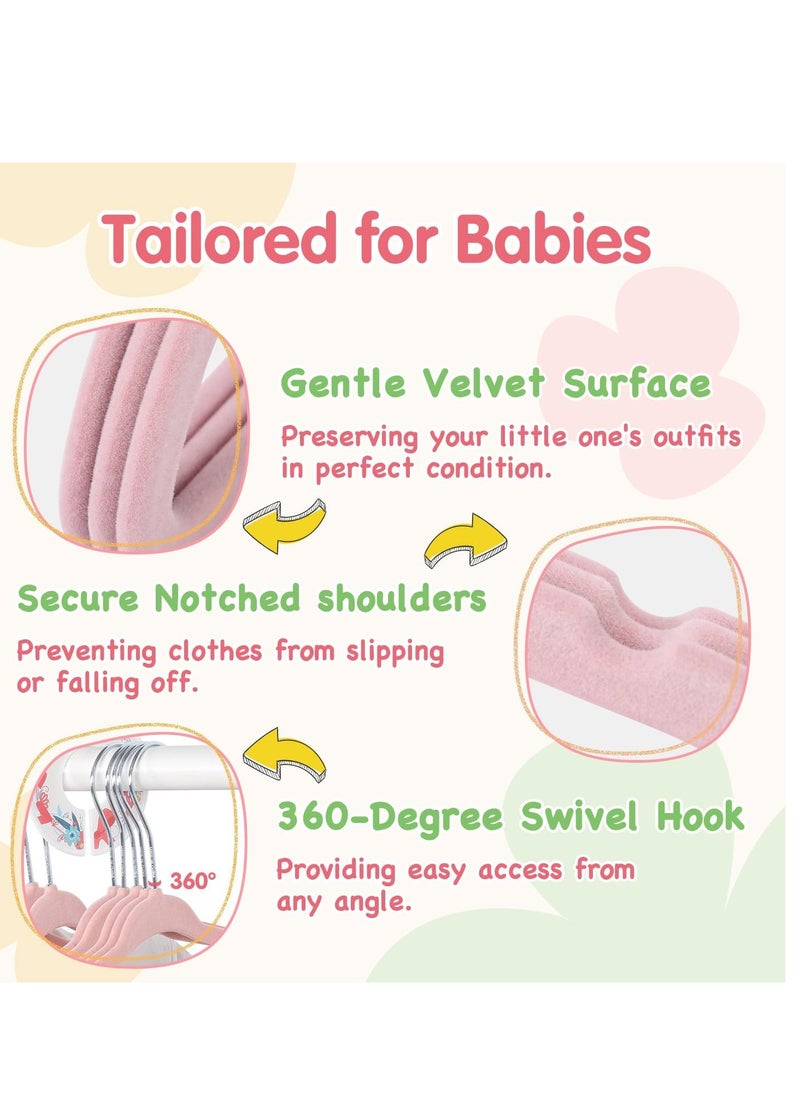 Mmmon - 20 Pcs Velvet Baby Hangers,Baby's Closet Clothes Hangers Non-Slip Closet Baby Clothes Hanger for Infant Toddler Girls Boys(Pink) - Image 1