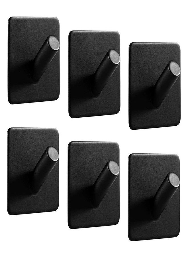 ShineMe Adhesive Wall Hooks, 6 Pack Waterproof Towel Hooks for Bathrooms and Kitchen, Stainless Steel Heavy Duty Wall Hooks for Hanging Towels Coats Keys Hats Robes - Black - Image 1