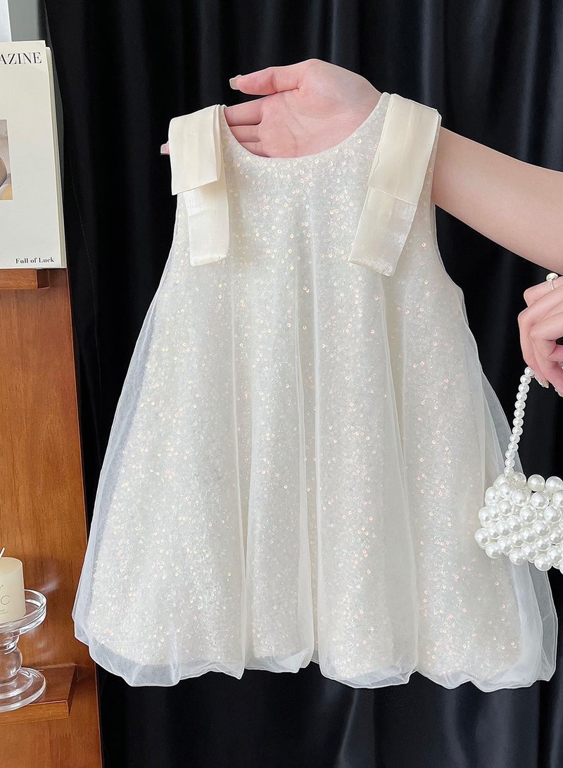 Girl's Sequined Mesh Vest Dress, Baby's Shiny Camisole Dress  - Image 1