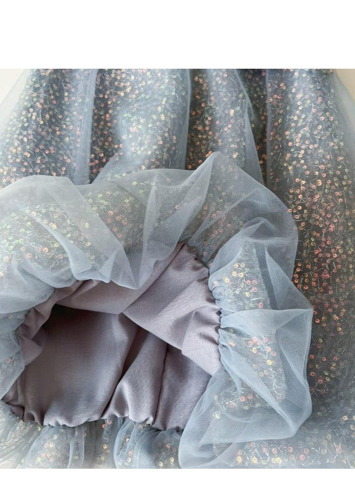 Girl's Sequined Mesh Vest Dress, Baby's Shiny Camisole Dress  - Image 4