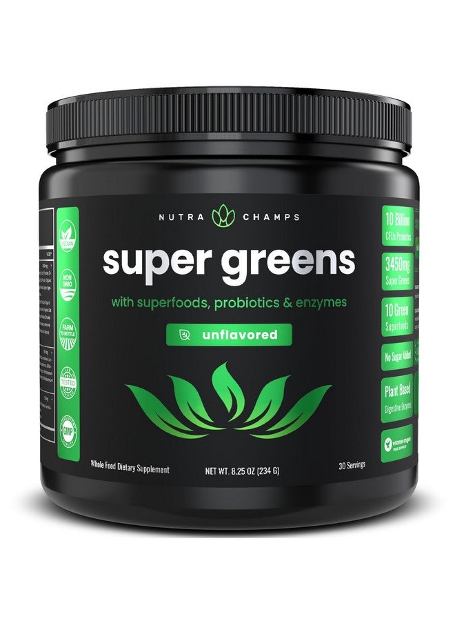 NutraChamps NutraChamps Super Greens Powder Premium Superfood | 20+ Organic Green Veggie Whole Foods | Wheat Grass, Spirulina, Chlorella | Antioxidant, Digestive Enzyme & Probiotic Blends (9.0 Oz, Unflavored) - Image 1