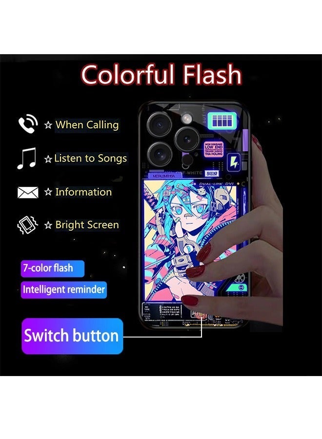 X-level With LED iPhone 15 Pro Case,Colorful Glowing Tempered Glass Back Cover Bumper Shockproof,for Cool Women and Trendy Men,Protective Lens protector Voice Call Flash Wireless Charging Accessory - Image 3