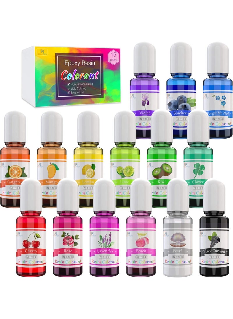 DecorRom Epoxy Resin Pigment - 15 Color Liquid Epoxy Resin Dye - Highly Concentrated epoxy Resin Colorant for Resin Color Art, DIY Jewelry Making Supplies - AB Resin Coloring for Paint, Crafts - 10ml Each - Image 1