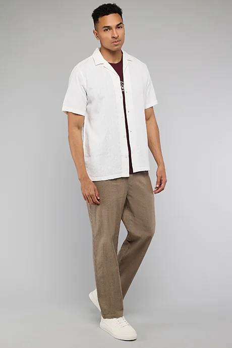 أر أند بي Solid Loose Fit Pants with Elastic Waist
