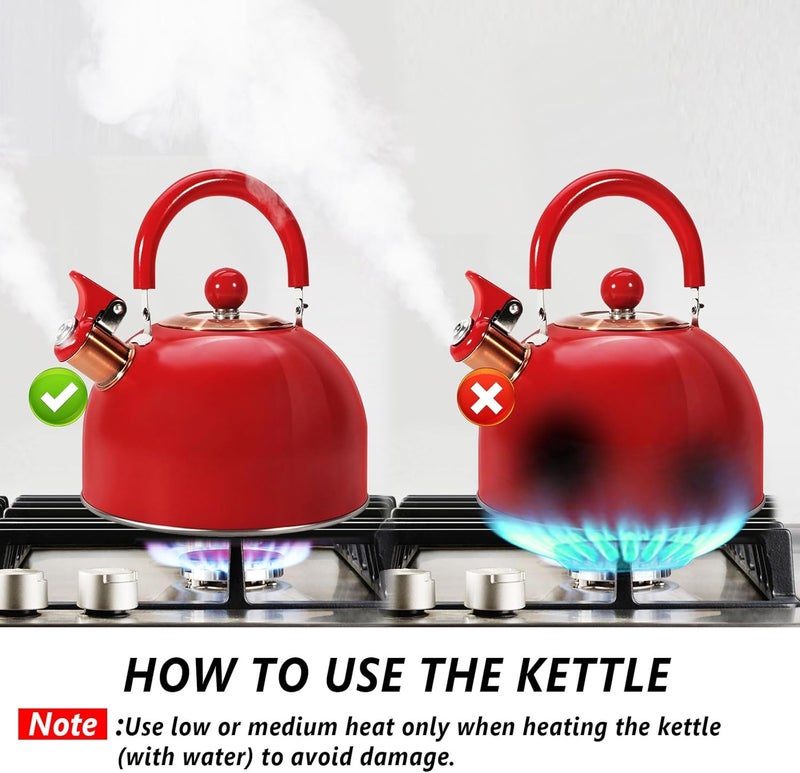 foedo Tea Kettle,Whistling Tea Kettle Stovetop 2.6 Quart, Tea Pots for Stove Top Food Grade Stainless Steel,Wood Pattern Handle,Christmas Gift(Red),With Anti Scald Towel - Image 5
