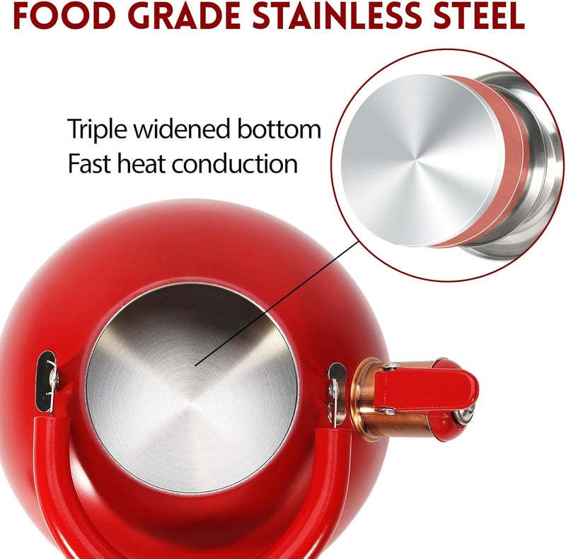 foedo Tea Kettle,Whistling Tea Kettle Stovetop 2.6 Quart, Tea Pots for Stove Top Food Grade Stainless Steel,Wood Pattern Handle,Christmas Gift(Red),With Anti Scald Towel - Image 2