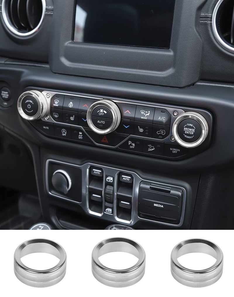 JeCar Air Conditioner Switch Knob Cover Aluminum Alloy Trim Cover Compatible with Jeep Wrangler 20182023 JL JLU 20202023 Gladiator JT with Specific Dial Panel Silver