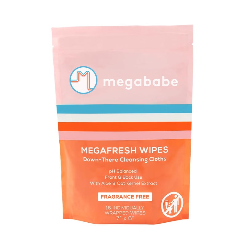 Megababe Megafresh Wipes | Unscented Cleansing Wipes for the Intimate Area | pH Balanced, Front & Back Use | 16 Individually Wrapped Wipes (Pack of 1) - Image 1