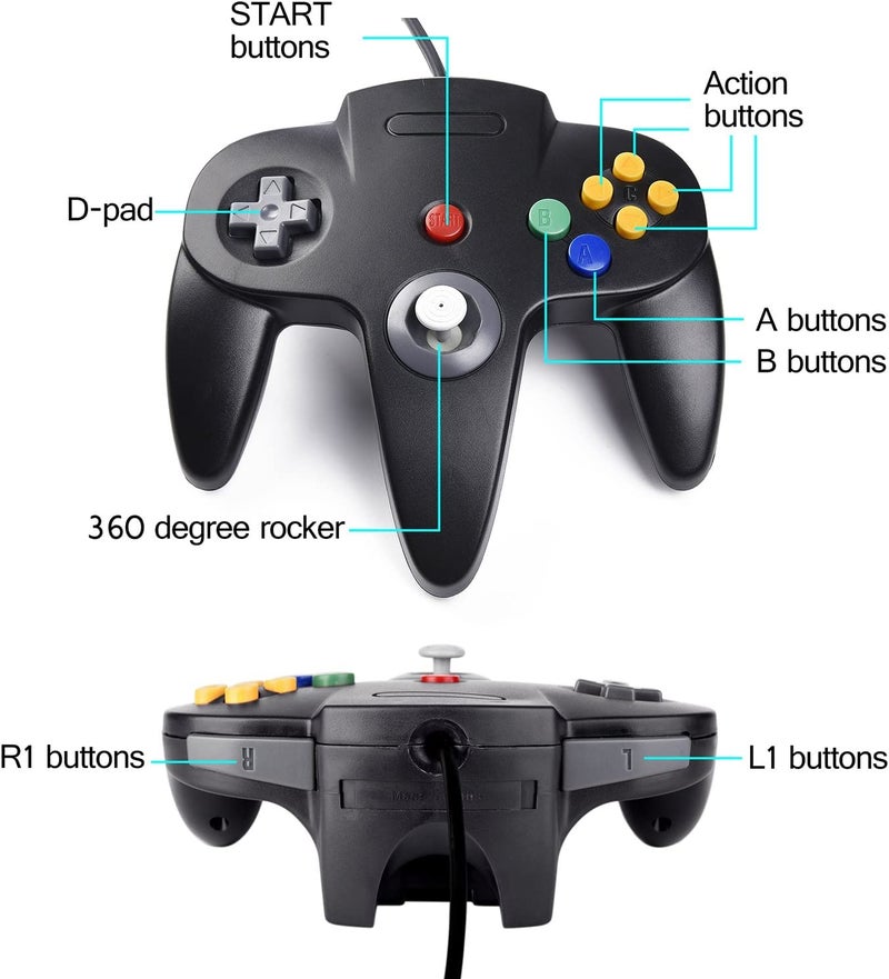 miadore 2 Pack USB Wired N64 Controller, Classic N64 PC Gamepad Joystick Controller for Windows PC MAC Linux Raspberry Pi 3 (Black/Gray) - Image 5
