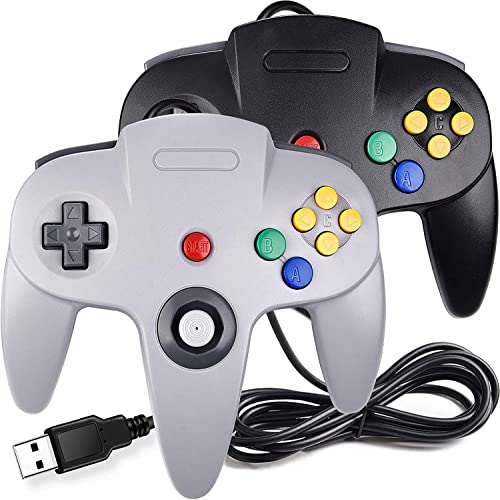 miadore 2 Pack USB Wired N64 Controller, Classic N64 PC Gamepad Joystick Controller for Windows PC MAC Linux Raspberry Pi 3 (Black/Gray) - Image 1