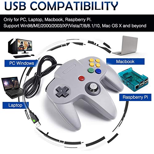 miadore 2 Pack USB Wired N64 Controller, Classic N64 PC Gamepad Joystick Controller for Windows PC MAC Linux Raspberry Pi 3 (Black/Gray) - Image 4