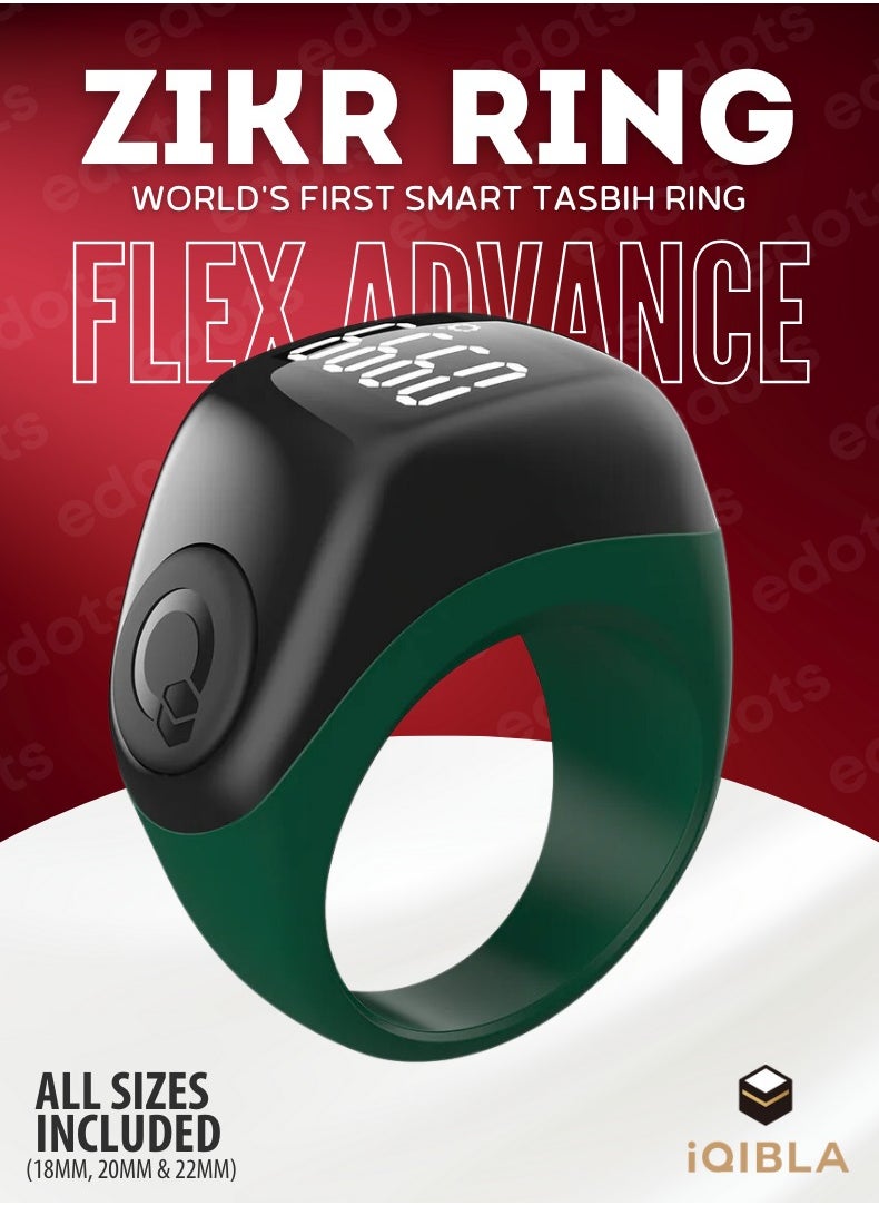 iQIBLA - Zikr Ring Flex Advance | Smart Tasbih Counter with Bluetooth Connectivity and Advanced Features | Green - Image 1