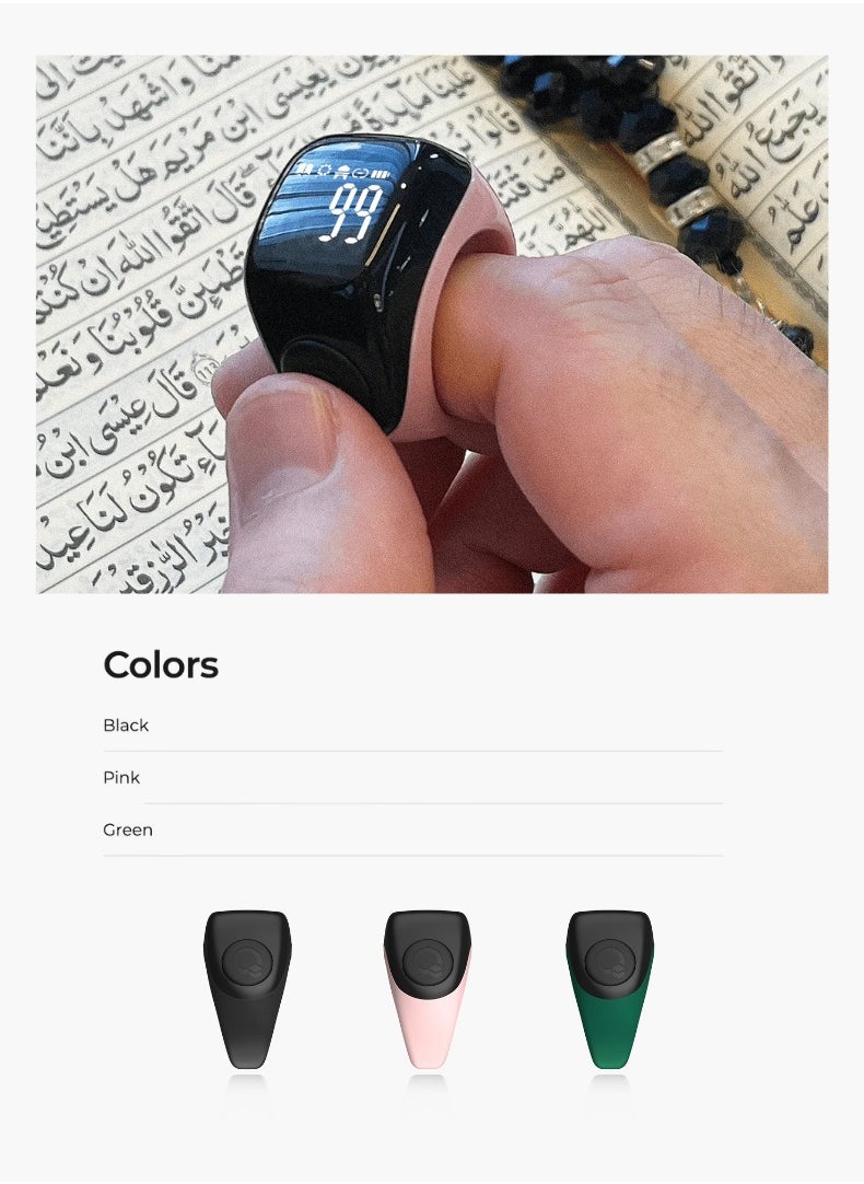 iQIBLA - Zikr Ring Flex Advance | Smart Tasbih Counter with Bluetooth Connectivity and Advanced Features | Green - Image 1
