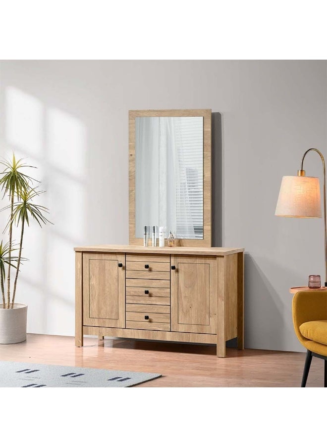 DANUBE HOME Athens 180X200 King Bed 2 Nightstands And Dresser With Mirror Foil Lamited Strong And Sturdy Modern Design Wooden Single Bed Frame Furniture Quiet And Comfortable Beds - Light Oak - Image 3