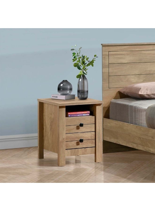 DANUBE HOME Athens 180X200 King Bed 2 Nightstands And Dresser With Mirror Foil Lamited Strong And Sturdy Modern Design Wooden Single Bed Frame Furniture Quiet And Comfortable Beds - Light Oak - Image 2