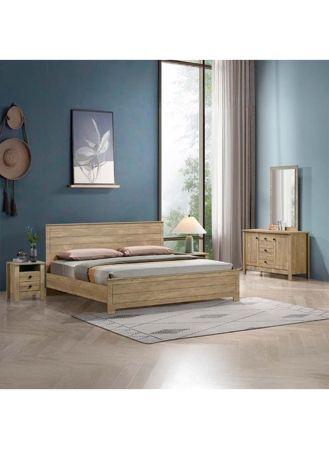 DANUBE HOME سرير كينغ أثينا 180X200 مع 2 طاولات جانبية وخزانة مع مرآة بتصميم حديث قوي ومتين من الخشب - بلون البلوط الفاتح - Image 1