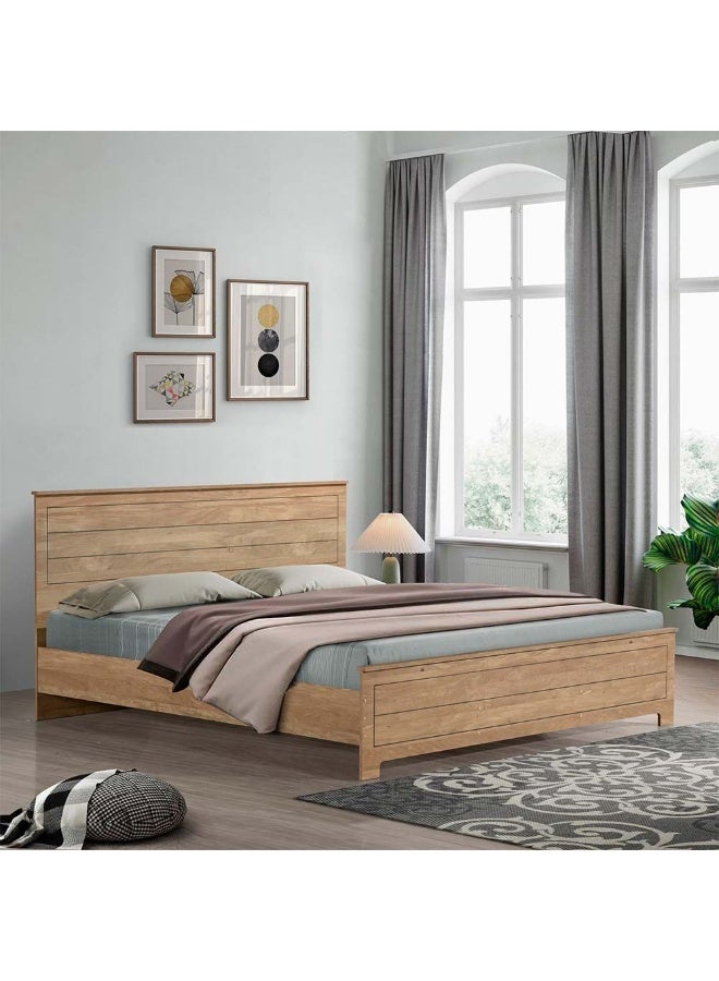 DANUBE HOME سرير كينغ أثينا 180X200 مع 2 طاولات جانبية وخزانة مع مرآة بتصميم حديث قوي ومتين من الخشب - بلون البلوط الفاتح - Image 2
