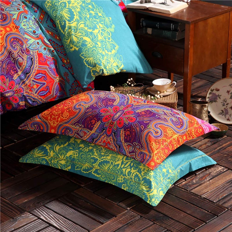 Omelas 2 Pack Bohemian Pillowcase Standard Queen Size for Hair and Skin Boho Colorful Floral Striped Pillow Shams with Evenlop Closure Super Soft Breathable 120gsm Brushed Microfiber