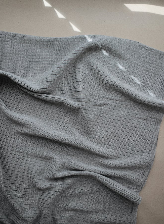 Mushie Knitted Baby Blanket Ribbed Dark Gray Melange - Image 5