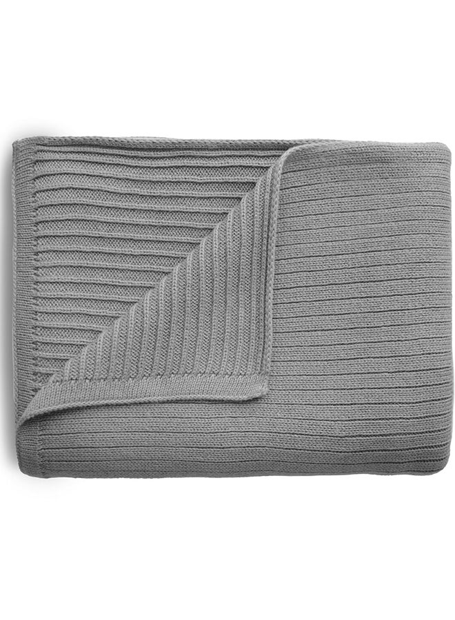 Mushie Knitted Baby Blanket Ribbed Dark Gray Melange - Image 1