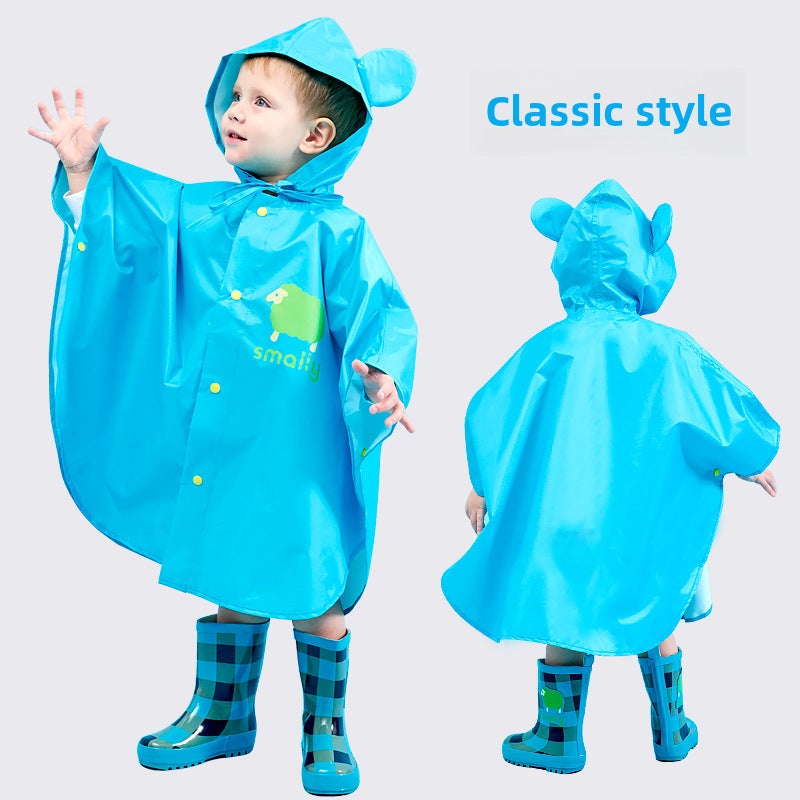 Kids Raincoat Poncho with Backpack Position Blue Sheep 