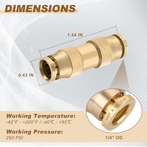 Boeray 14 Quick Push to Connect Fittings Brass Union Straight Joint DOT Approved 14 inch tube OD Air Line Adapter Air Spring Suspension Kit for Car Truck Trailers and Air Brake System 10pcs - Image 3