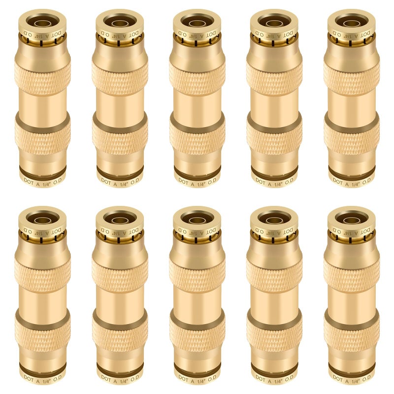 Boeray 14 Quick Push to Connect Fittings Brass Union Straight Joint DOT Approved 14 inch tube OD Air Line Adapter Air Spring Suspension Kit for Car Truck Trailers and Air Brake System 10pcs - Image 2