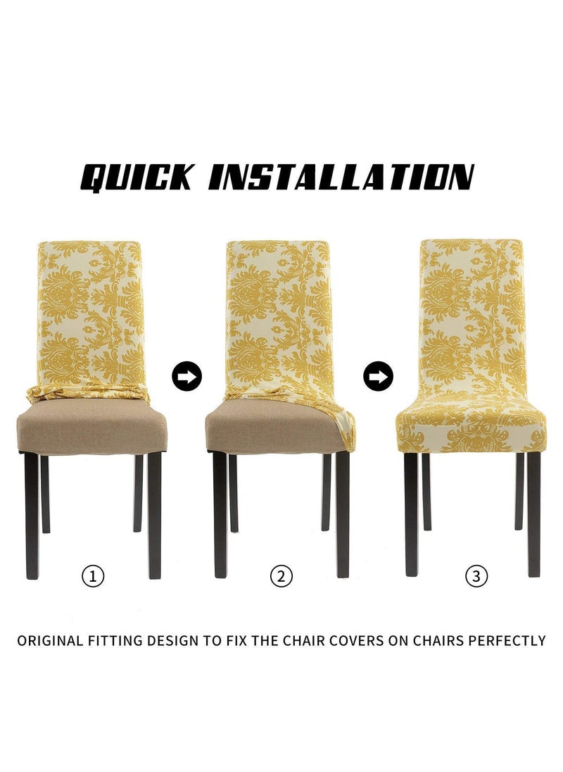 Oligitdi Oligitdi Chair Cover Home Spandex Stretch Slipcovers Chair Seat Covers for Kitchen Dining Room Wedding Banquet Home 4 pcs Golden Leaf  - Image 5