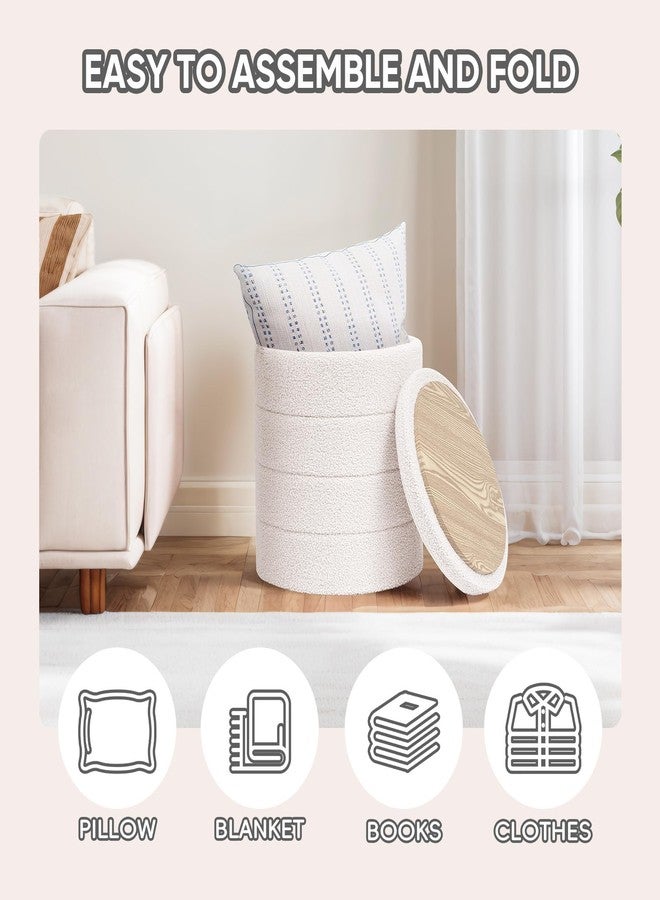 PINPLUS Round Storage Ottoman Foot Rest Stool with Tray Velvet Sherpa Folding Storage Ottoman,Boucle Foot Rest for Living Room, Bedroom, Dorm（White） - Image 2