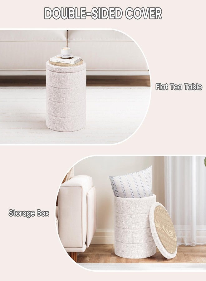 PINPLUS Round Storage Ottoman Foot Rest Stool with Tray Velvet Sherpa Folding Storage Ottoman,Boucle Foot Rest for Living Room, Bedroom, Dorm（White） - Image 5