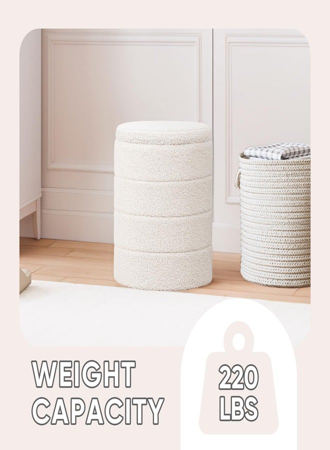 PINPLUS Round Storage Ottoman Foot Rest Stool with Tray Velvet Sherpa Folding Storage Ottoman,Boucle Foot Rest for Living Room, Bedroom, Dorm（White） - Image 3
