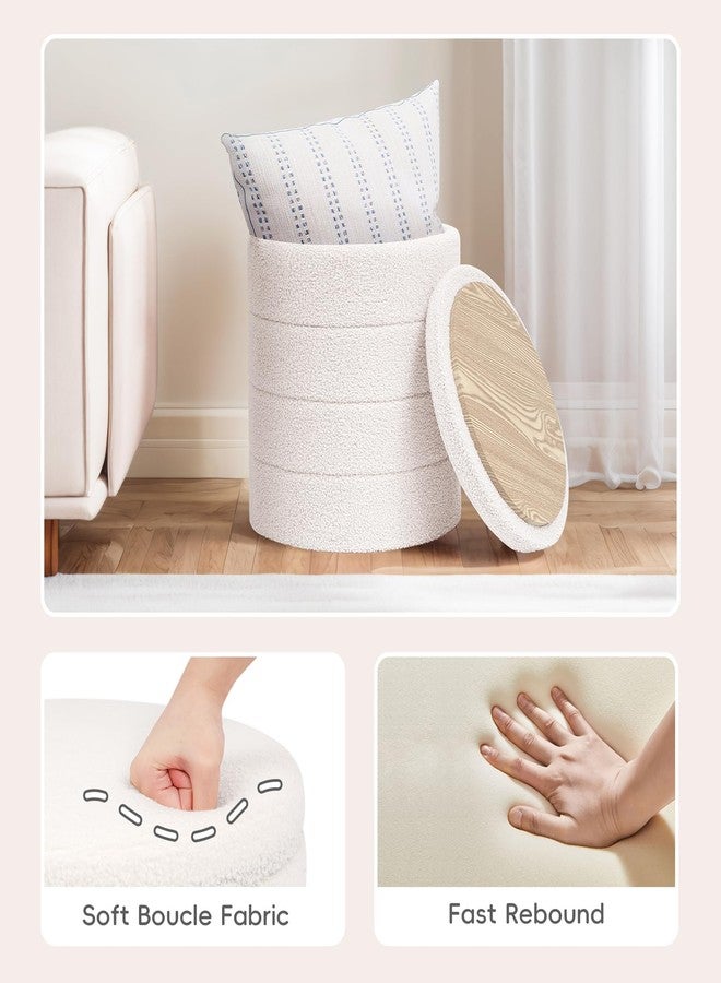 PINPLUS Round Storage Ottoman Foot Rest Stool with Tray Velvet Sherpa Folding Storage Ottoman,Boucle Foot Rest for Living Room, Bedroom, Dorm（White） - Image 4