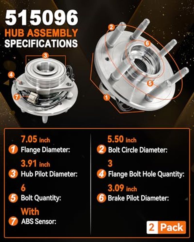 Aspligo 2Pcs 515096 Front Wheel Bearing Hub Assembly Fit For Chevy Avalanche Silverado Suburban 1500 Tahoe, For Cadillac Escalade Esv Est 2007-2014, For Gmc Sierra 1500 Yukon 2007-2010 - Image 5