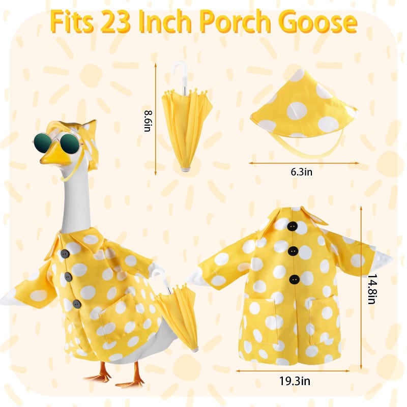 Tazkzzy Porch Goose Outfits Summer With Sunglasses & Umbrella  Polka Dots Goose Outfits For 23"" Cement Plastic Goose Statue Clothes  Garden Lawn Goose Decor And Duck Costume For Yard Statues - Image 3