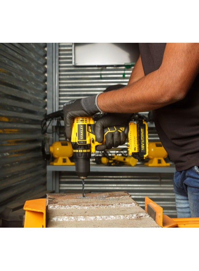 ستانلي مفك مثقاب لاسلكي 18 فولت من ستانلي، بطارية ليثيوم أيون، مدمج وقوي، سرعة متغيرة، ظرف بدون مفتاح، ضوء LED، قبضة مريحة، الاستخدام الشخصي والاحترافي، حفر المعادن الخشبية، وظيفة مفك البراغي - Image 3