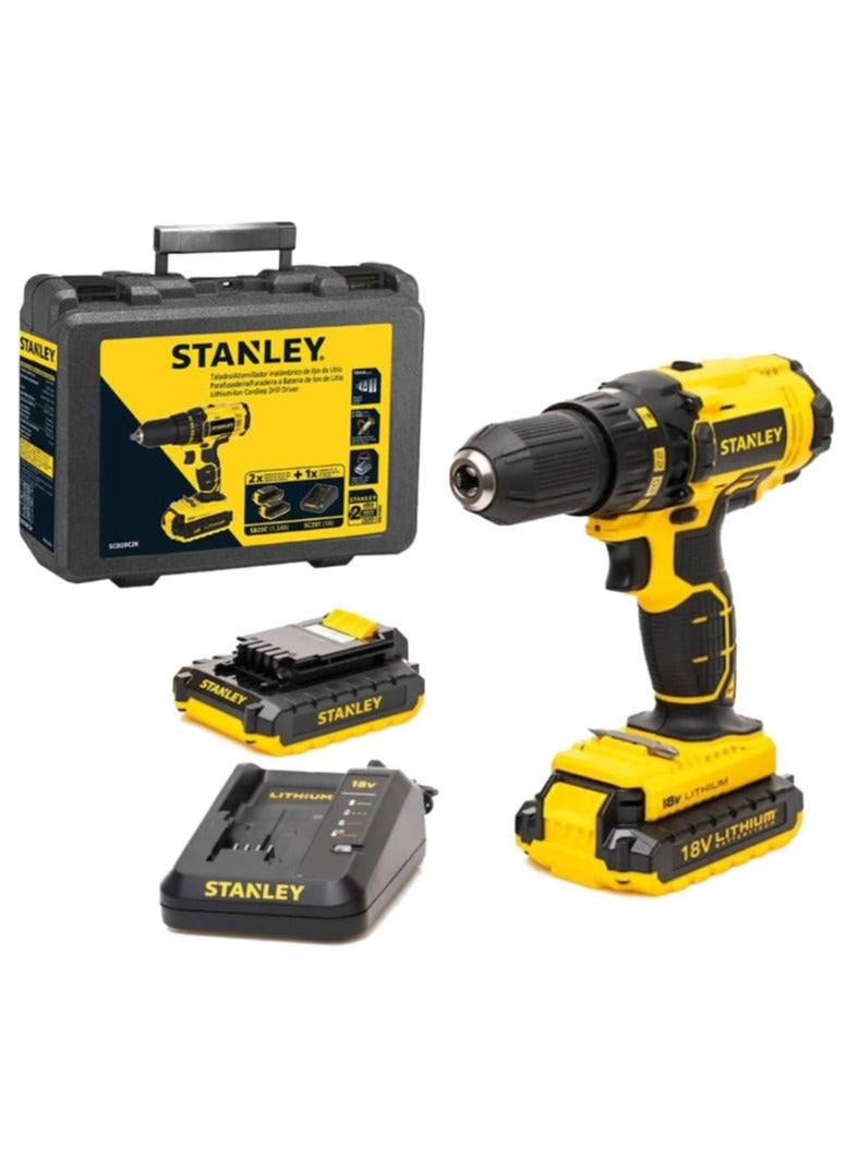 ستانلي مفك مثقاب لاسلكي 18 فولت من ستانلي، بطارية ليثيوم أيون، مدمج وقوي، سرعة متغيرة، ظرف بدون مفتاح، ضوء LED، قبضة مريحة، الاستخدام الشخصي والاحترافي، حفر المعادن الخشبية، وظيفة مفك البراغي - Image 4
