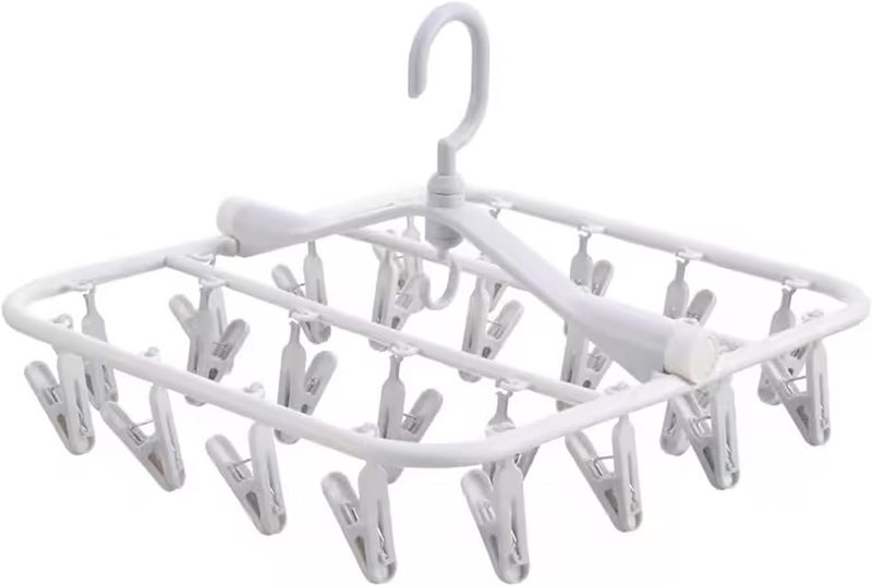 Drying Rack Folding Sock Dryer Clothes Drying Rack with 24 Clips Windproof Folding Portable Laundry Hanger Plast Sock Dries Rack for Clothing Drying Towels Baby Clothes Grey - Image 1
