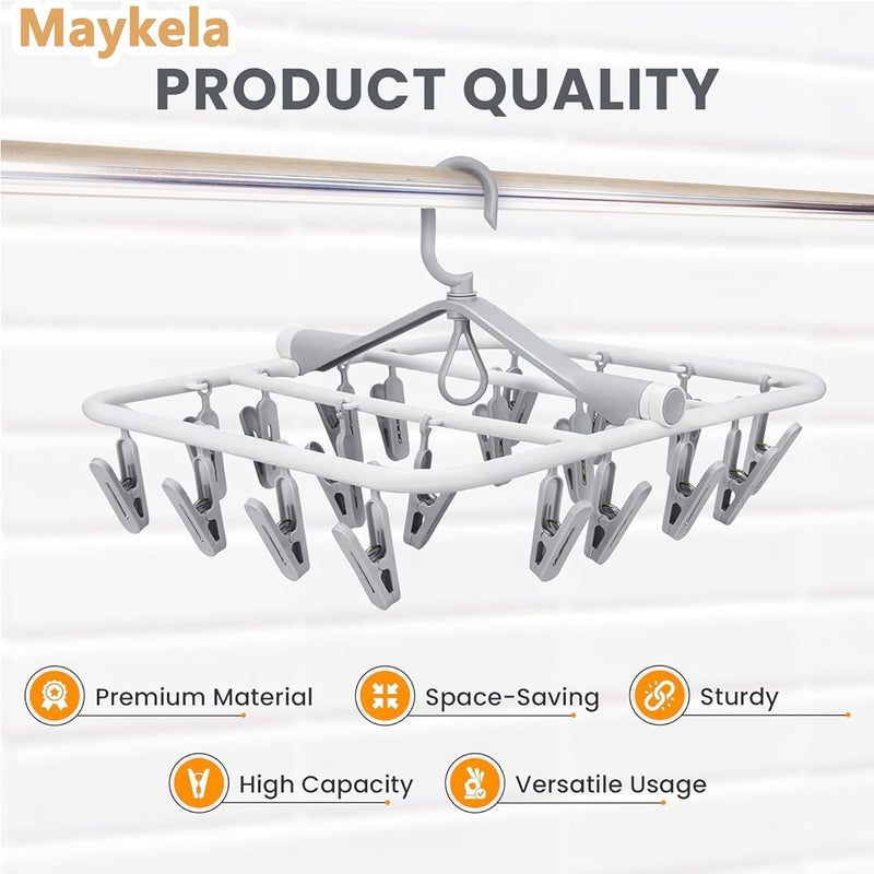 Drying Rack Folding Sock Dryer Clothes Drying Rack with 24 Clips Windproof Folding Portable Laundry Hanger Plast Sock Dries Rack for Clothing Drying Towels Baby Clothes Grey - Image 3