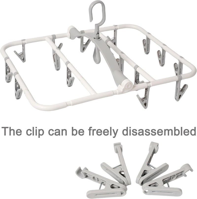 Drying Rack Folding Sock Dryer Clothes Drying Rack with 24 Clips Windproof Folding Portable Laundry Hanger Plast Sock Dries Rack for Clothing Drying Towels Baby Clothes Grey - Image 4