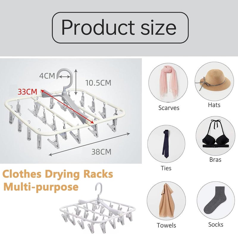 Drying Rack Folding Sock Dryer Clothes Drying Rack with 24 Clips Windproof Folding Portable Laundry Hanger Plast Sock Dries Rack for Clothing Drying Towels Baby Clothes Grey - Image 2
